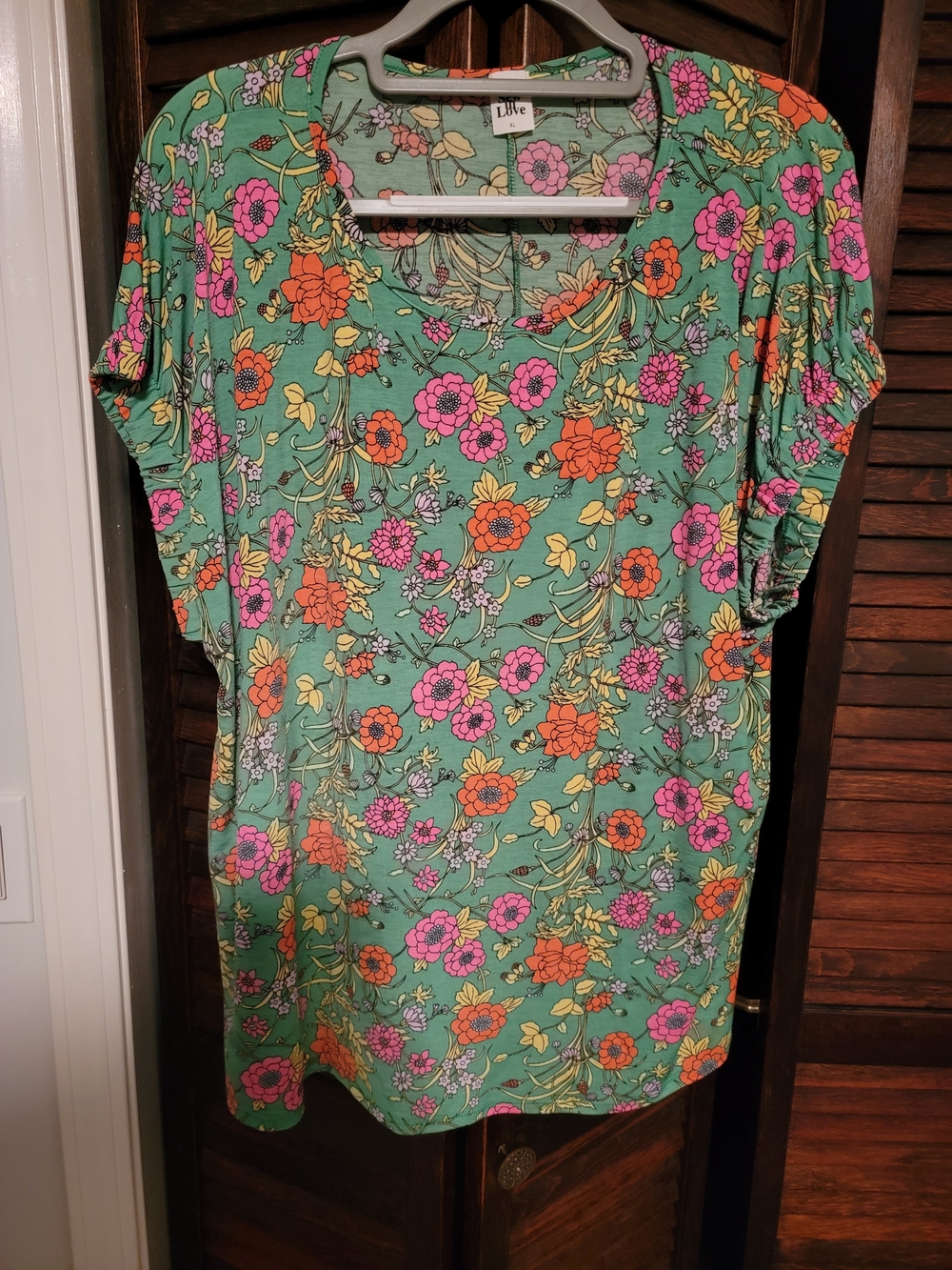 Sew In Love Green Tee with Pink and Orange Floral Print